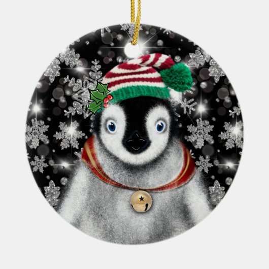 キュートフェスティバルホリデーペンギングリッター雪片 セラミックオーナメント (正面)