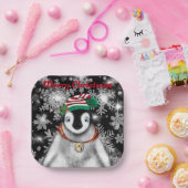 キュートフェスティバルホリデーペンギングリッター雪片 ペーパープレート (パーティー)