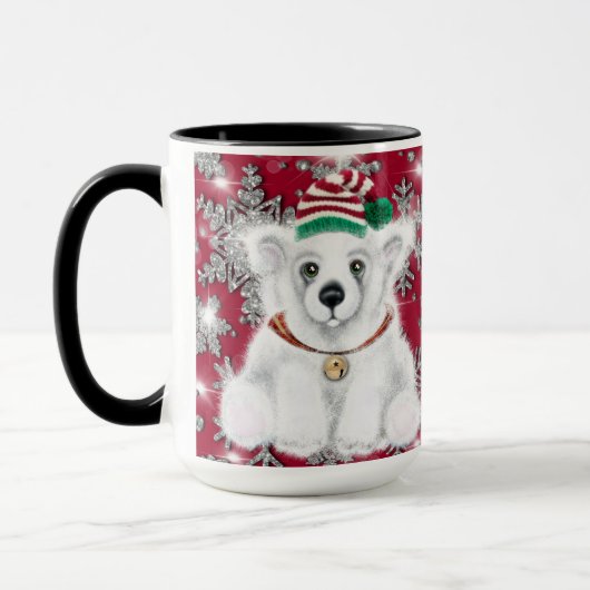 キュートフェスティバルホリデーポーラーベアグリッタースノーフレーク マグカップ (左)