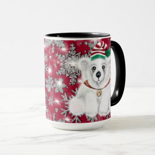 キュートフェスティバルホリデーポーラーベアグリッタースノーフレーク マグカップ (正面右)