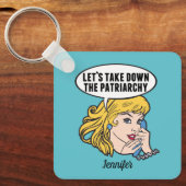 キュートフェミニストポップ・アートのアートアンチ家父長制カスタムティール（緑がかった色） キーホルダー (正面)