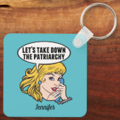 キュートフェミニストポップ・アートのアートアンチ家父長制カスタムティール（緑がかった色） キーホルダー (裏面)