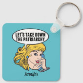 キュートフェミニストポップ・アートのアートアンチ家父長制カスタムティール（緑がかった色） キーホルダー (裏面)