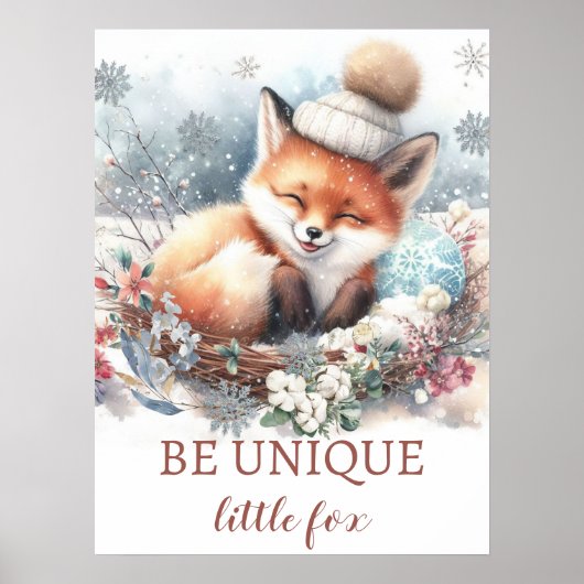 キュートフォックス男の赤ちゃん子供部屋ウッドランドウォーター色 ポスター (正面)