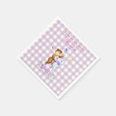 キュートフォレストアニマルズ社交ダンスワルツ薄紫ギンガム スタンダードカクテルナプキン (角)