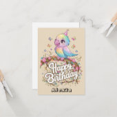 キュートフォレストオウム誕生日 カード (正面/裏面インサイチュ)