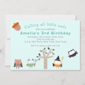 キュートフォレストフクロウ子供の誕生日パーティー 招待状 (正面)