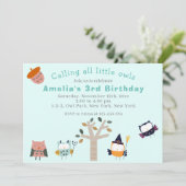 キュートフォレストフクロウ子供の誕生日パーティー 招待状 (スタンド正面)