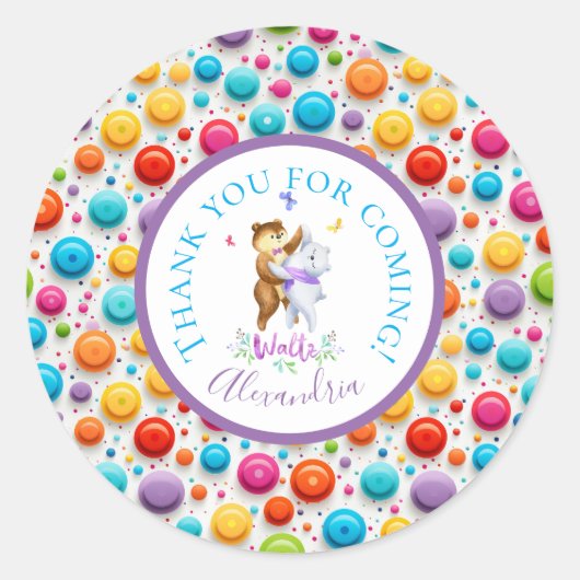 キュートフォレストベアーズワルツレインボー水玉模様 ラウンドシール (正面)