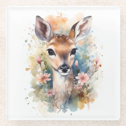 キュートフォレストベビーパイン親愛ト子供部屋アート ガラスコースター (正面)