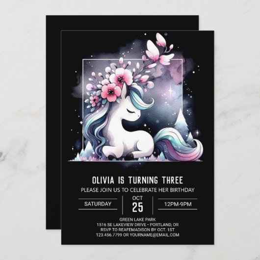 キュートフォレストホース誕生日 招待状 (正面/裏面)