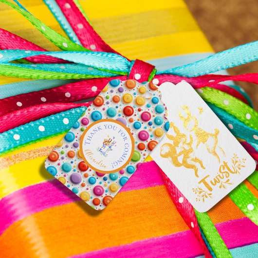 キュートフォレストラビット踊りレインボー水玉模様 ギフトタグ