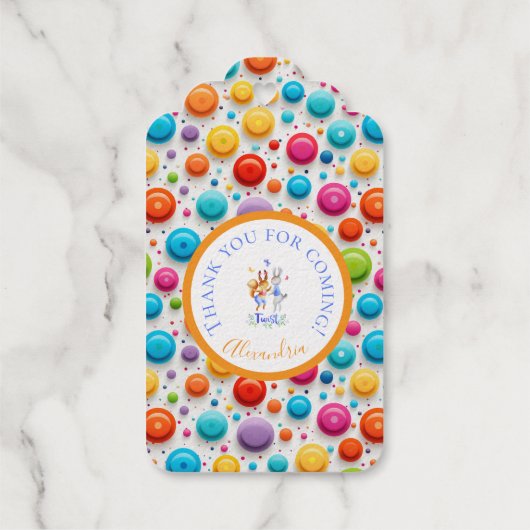 キュートフォレストラビット踊りレインボー水玉模様 ギフトタグ (裏面)