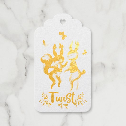 キュートフォレストラビット踊りレインボー水玉模様 ギフトタグ (正面)