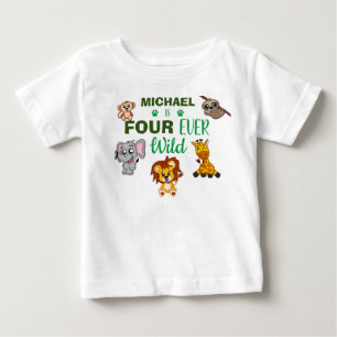 キュートフォーエバーワイルドジャングルサファリフォー誕生日 ベビーTシャツ