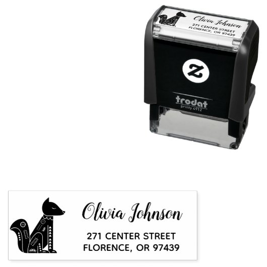 キュートフォークアートキツネパーソナライズされた差出人住所 セルフインキングスタンプ (インサイチュ)