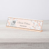 キュートフクロウさくらんぼブラッズバラ金ゴールドグリッター デスクネームプレート (正面)