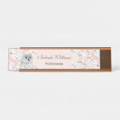 キュートフクロウさくらんぼブラッズバラ金ゴールドグリッター デスクネームプレート (正面)