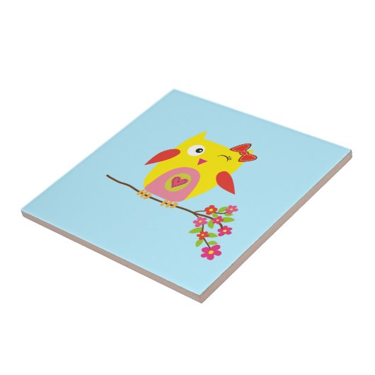 キュートフクロウイエローピンクイラストレーション タイル (側面)