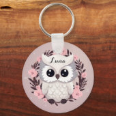 キュートフクロウデザインインピンクパーソナライズされた キーホルダー (正面)