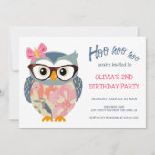 キュートフクロウバタフライフラワーガールズ誕生日 招待状 (正面)