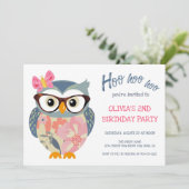 キュートフクロウバタフライフラワーガールズ誕生日 招待状 (スタンド正面)