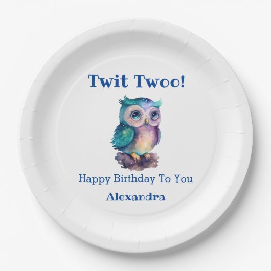 キュートフクロウフォレストウッドランド誕生日 ペーパープレート (正面)