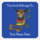 キュートフクロウブクス蔵書票 スクエアシール (正面)