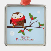 キュートフクロウ初めてのクリスマスカスタムオーナメント メタルオーナメント (正面)