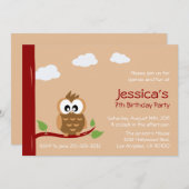 キュートフクロウ子供の誕生日パーティー 招待状 (正面/裏面)