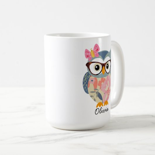 キュートフクロウ蝶フローラ コーヒーマグカップ (正面右)