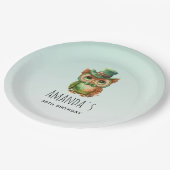 キュートフクロウinグリーントップハット誕生日 ペーパープレート (アングル)