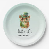 キュートフクロウinグリーントップハット誕生日 ペーパープレート (正面)