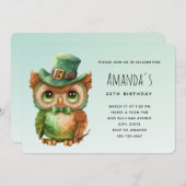 キュートフクロウinグリーントップハット誕生日 招待状 (正面/裏面)