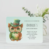 キュートフクロウinグリーントップハット誕生日 招待状 (スタンド正面)