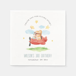 キュートフライオーバーテディベア動物飛行機誕生日 スタンダードカクテルナプキン