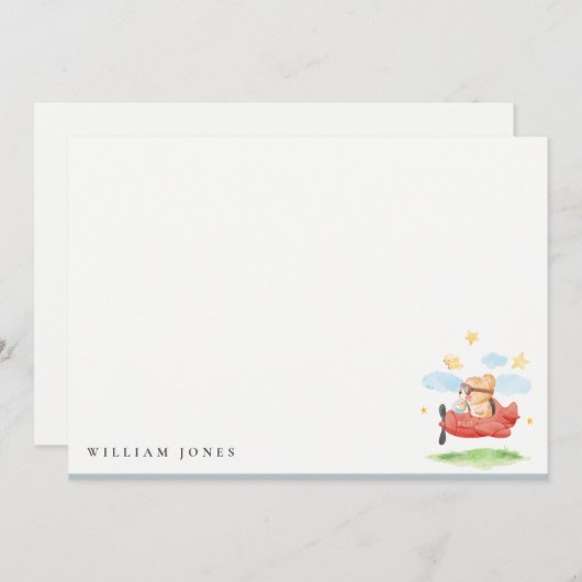 キュートフライオーバーテディベア動物飛行機誕生日 ノートカード (正面/裏面)