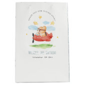 キュートフライオーバーテディベア動物飛行機誕生日 ミディアムペーパーバッグ (正面)