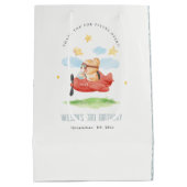 キュートフライオーバーテディベア動物飛行機誕生日 ミディアムペーパーバッグ (裏面)