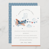 キュートフライオーバーラストネイビー飛行機クラウドスターズ誕生日 サンキューカード (正面/裏面)