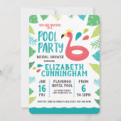 キュートフラミンゴトロピカルプールパーティーブライダルシャワー 招待状 (正面)