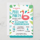 キュートフラミンゴトロピカルプールパーティー誕生日 招待状 (正面)