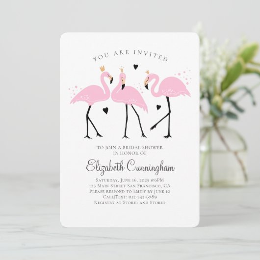キュートフラミンゴプリンセスブライダルシャワー 招待状 (スタンド正面)