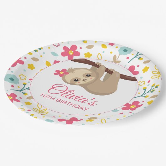 キュートフラワースロスバースデーパーティープレート ペーパープレート (アングル)