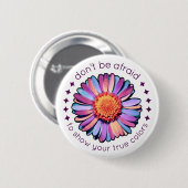 キュートフラワーパープルピンクブルーデイジーウィメンズバイセクシュアル 缶バッジ (正面&裏面)