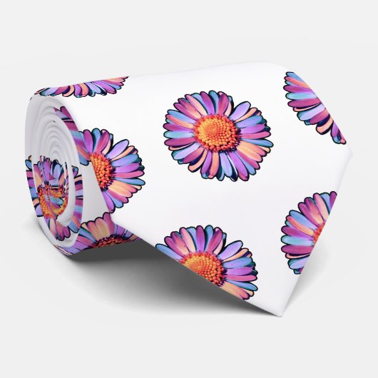 キュートフラワーパープルピンクブルーボホデイジーバイセクシュアル ネクタイ (ロール)