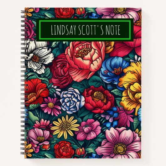 キュートフラワーブーケ名前をカスタムするジャーナル ノートブック (正面)