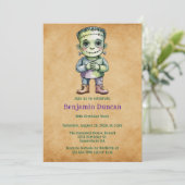 キュートフランケンシュタインハロウィーンボーイ誕生日マッシュ 招待状 (スタンド正面)