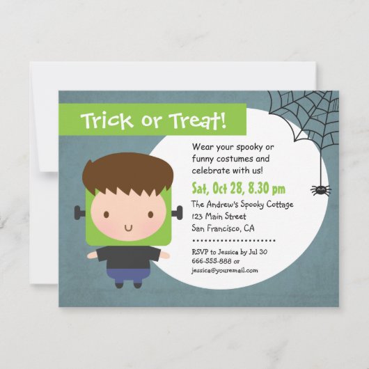 キュートフランケンシュタインボーイキッズハローウィンパーティ 招待状 (正面)