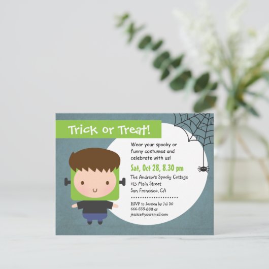 キュートフランケンシュタインボーイキッズハローウィンパーティ 招待状 (スタンド正面)